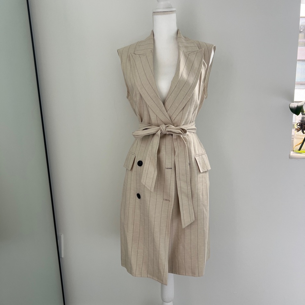H&M Cream Pinstripe Midi Dress